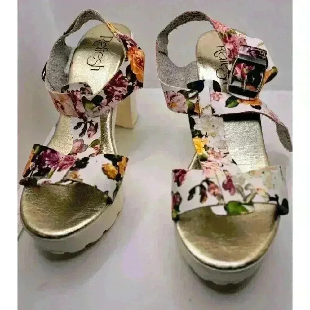 Refresh‎ Gaga 01 Women's Wedge Strappy Buckle Sandals Shoes Multicolor Floral 7 - Picture 2 of 6